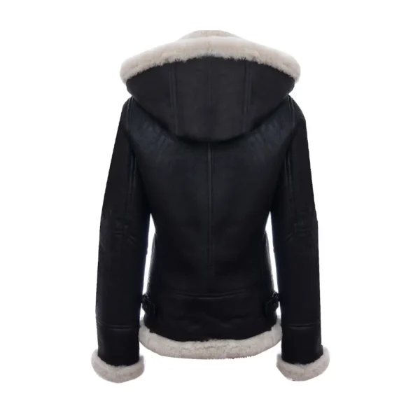 Women Sheepskin Aviator Leather Jacket product image from back