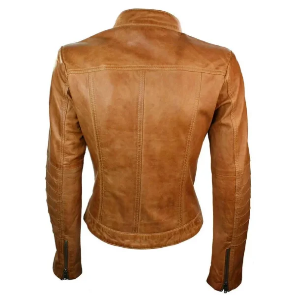 Women Tan Brown Sheepskin Leather Jacket product image from back