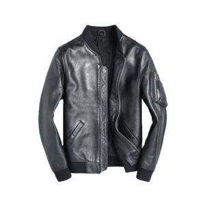 Black MA-1 Cowhide Bomber Leather Jacket