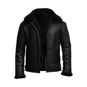 Men’s Black Biker Shearling Leather Jacket