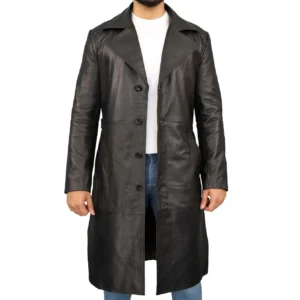 Men’s Black Leather Duster Coat