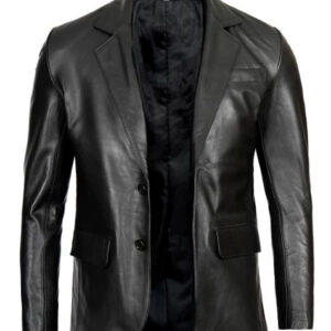 Men’s Black Two Button Leather Blazer Jacket