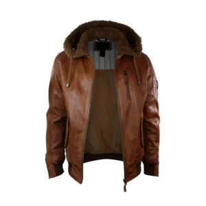 Men’s Brown Hood Aviator Vintage Leather Jacket