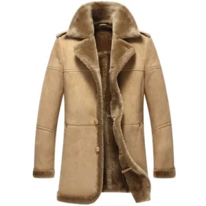 Men’s Brown Long Fur Shearling Sheepskin Leather Coat