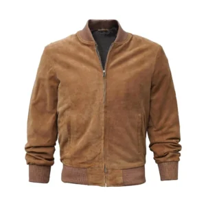 Men’s Brown Suede Leather Bomber Jacket