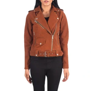 Women’s Biker Belted Suede Moto Jacket