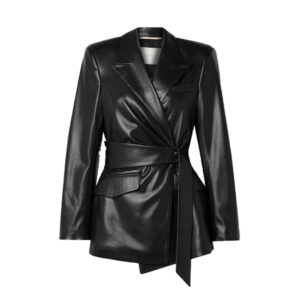 Women’s Black Belted Leather Blazer Jacket