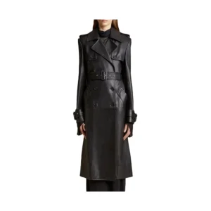 Women’s Black Belted Leather Trench Coat