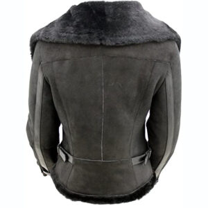 Women’s Black Shearling Sheepskin Aviator Leather Biker Jacket