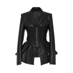 Women’s Black Zip Winter Leather Coat