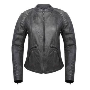 Women’s Grey Distressed Goatskin Leather Jacket