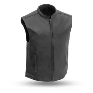 Men’s Black Pocket Zipper Leather Vest