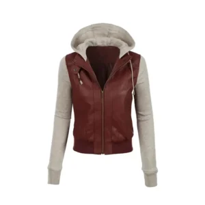 Women’s Brown Hooded Leather Jacket