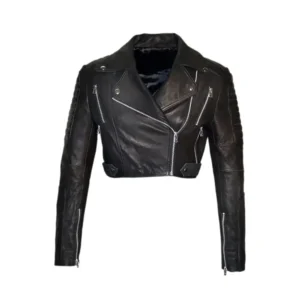 Women’s Black Short Cropped Biker Leather Jacket