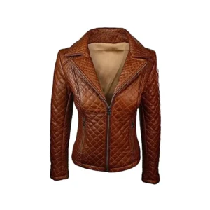 Women’s Tan Brown Quilted Sheepskin Leather Jacket