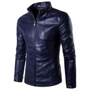 Men’s Vintage Blue Lambskin Motorcycle Leather Jacket