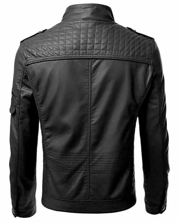 Men Biker Lambskin Leather Jacket Product Image from back