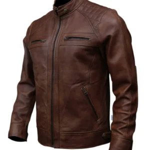 Men’s Cafe Racer Biker Brown Sheepskin Leather Jacket