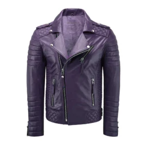 Men’s Motorcycle Cafe Racer Bomber Purple Biker Leather Jacket