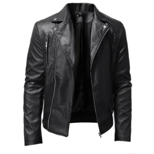 Men’s Cafe Racer Sheepskin Black Leather Jacket