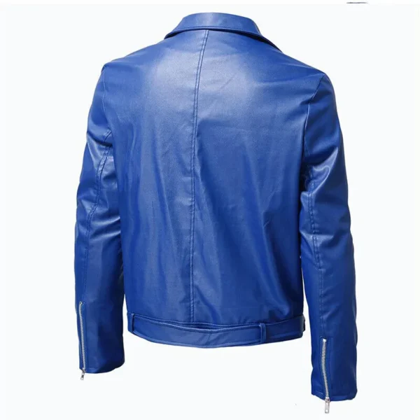 Men Cafe Racer Sheepskin Blue Leather Jacket