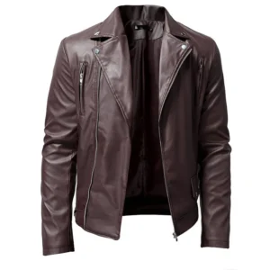 Men’s Cafe Racer Sheepskin Brown Leather Jacket