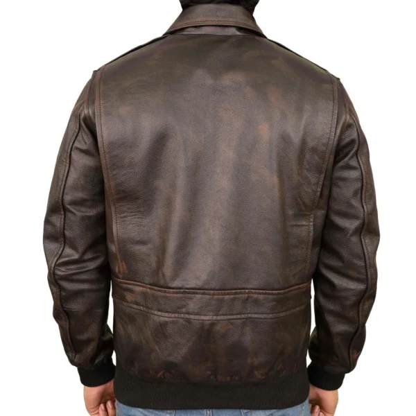 Distressed Aviator Air Force Leather Bomber Jacket - Image 3