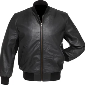 Men’s Black Zipper Bomber Leather Jacket