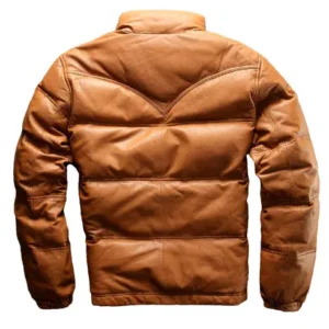 Men’s Leather Puffer Bomber Jacket