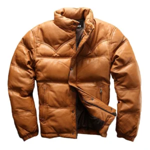 Men’s Leather Puffer Bomber Jacket