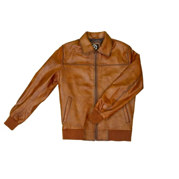 Men's Brown Vintage Motorcycle Bomber Leather Jacket - Image 6