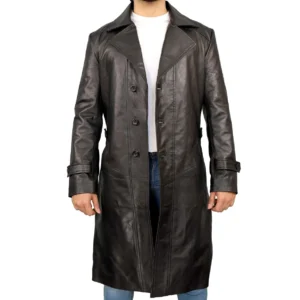 Men’s Genuine Goatskin Black Leather Trench Coat