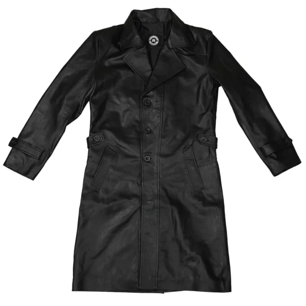 Men's Genuine Goatskin Black Leather Trench Coat - Image 6