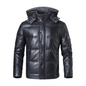 Men’s Lambskin Hooded Puffer Leather Jacket