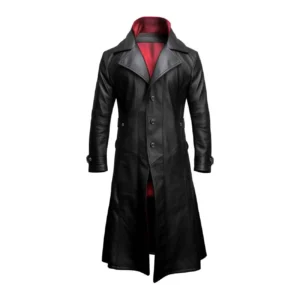 Men’s Genuine Goatskin Black Leather Trench Coat