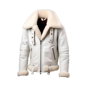 Men’s White B3 Bomber Sheepskin Fur Aviator Leather Jacket